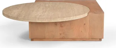 Produktbild von Runder Numa Couchtisch aus Travertin und Mangoholz, 60x48x40 cm