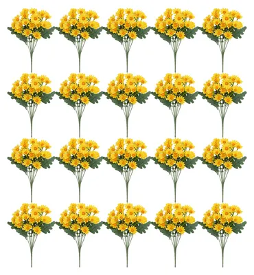 Produktbild von 20 künstliche Chrysanthemen, 20 Köpfe, UV-beständige Kunstseidenblumen mit grünen Blättern, Herbstdekoration für drinnen und draußen, Tischdekoration, künstliche Blüten