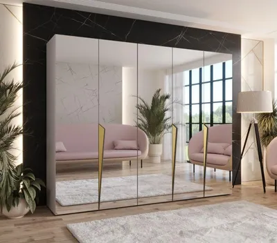 Produktbild von Breiter Kleiderschrank 250 cm SORAYA 3 mit Spiegel - Kaschmir / goldene Griffe