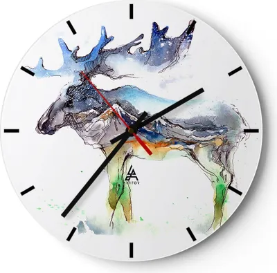 Produktbild von Wanduhr - Rund - Glasuhr - Moose Berge Winter illustration - 40x40cm - Schleichendes Uhrwerk - Lautlos - zum Aufhängen bereit - Dekoration Modern - Wanddekoration aus Glas - C3AR40x40-3041