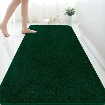 Image de Tapis de bain 150 x 60 cm, en microfibre, vert, antidérapant, pour salle de bain