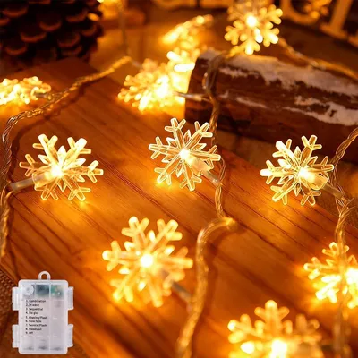 Schneeflocken-Lichterkette, 6 m, 40 LEDs, batteriebetrieben, warmweiß