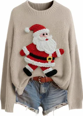 Produktbild von ASKSA Damen Weihnachtspullover,Strickpullover Rundhals Pulli Sweater Herbst Winter Warm Strickpulli Weihnachtspulli (A-Beige,S)