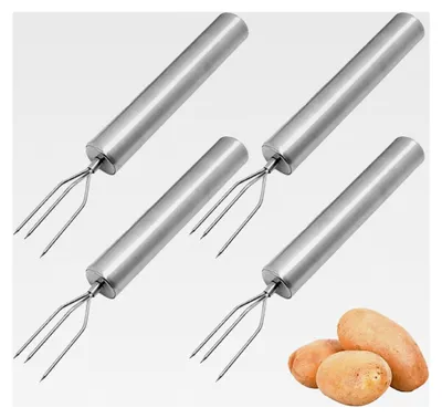 Produktbild von 4-teiliges Set Pellkartoffelgabel aus Edelstahl mit 3 Zinken, Gabel für Kartoffeln, Fleisch, Mais und Gemüse, wiederverwendbar