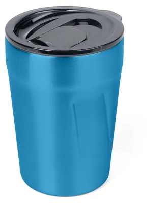 Thermobecher 300 ml, doppelwandig, aus recyceltem Edelstahl, blau