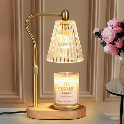Produktbild von Kerzenwärmer Lampe, Höhenverstellbare Duftlampe dimmbar mit Timer Funktion, 4 Helligkeitsstufen, mit 2 50W Glühbirnen, Aromalampe, Gold
