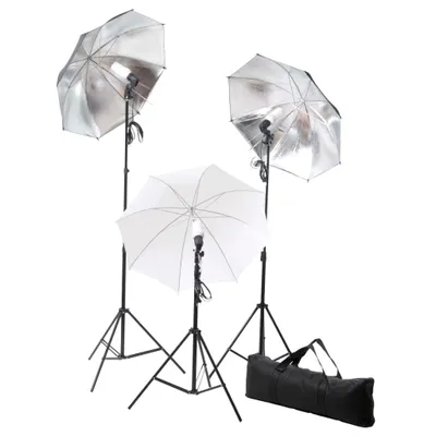 Image de vidaXL Kit studio photo avec lampes, parapluies, fond & réflecteur