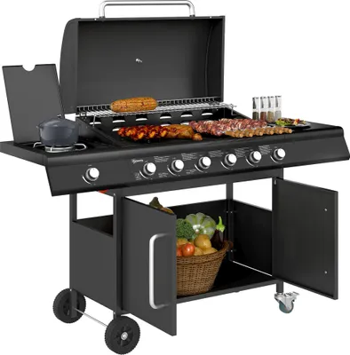 Produktbild von Outsunny Gasgrill 21,2 KW 6+1 Brenner BBQ Grillwagen aus Edelstahl inkl Rolle