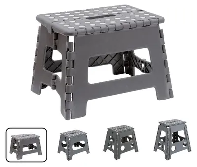 Produktbild von Faltbarer Hocker – Tragbar – Tragfähigkeit 150 kg – 22 cm hoch – Grau