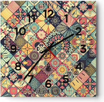 Produktbild von Wanduhr - Quadrat - Glasuhr - Blumen Mosaik - 40x40cm - Schleichendes Uhrwerk - Lautlos - zum Aufhängen bereit - Dekoration Modern - Wanddekoration aus Glas - C4AC40x40-3815