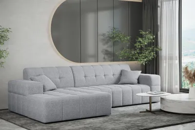 Produktbild von Ecksofa Designersofa NANCY in Stoff Neve Hellgrau Ottomane Links