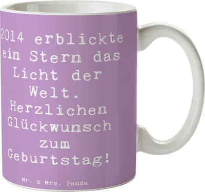 Produktbild von Mr. & Mrs. Panda Kaffeebecher Spruch 2014 Geburtstag Stern - Lavendeltraum - Geschenk, Geburtstagsgeschenk, Glückwunsch, Alter, Geburtstagsglückwünsche, Keramiktasse