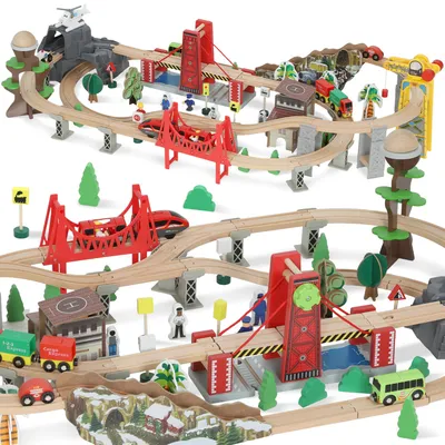 Produktbild von Holzzug-Set, 100 Teile, magnetischer Kran, Buchenholz, Bunt