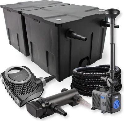 Obrázok produktu pre SunSun kompletná sada: CBF-350B rybníkový filter do 60000 l, CTF-8000 rybníkové čerpadlo 8000 l/h 70 W, CUV-318 rybníkový odkalovač 18 W, 25 m rybníková hadica 25 mm, CTP-2803 fontána 3000 l/h 10 W