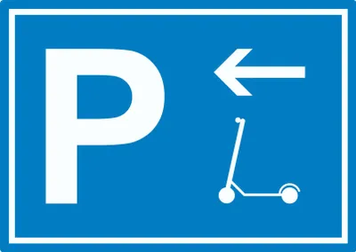 Produktbild von E-Scooter Parkplatz mit Richtungspfeil links Aufkleber waagerecht A4 (210x297mm)