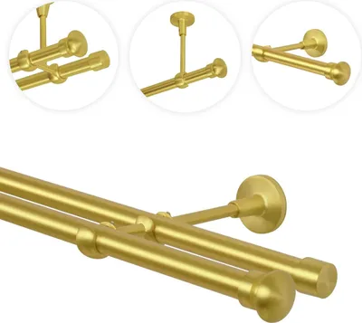 Zdjęcie produktu dla Karnisz 180 cm, 2-częściowy, 19 mm, złoty matowy mosiądz, styl vintage, styl retro, mocowanie ścienne FBall