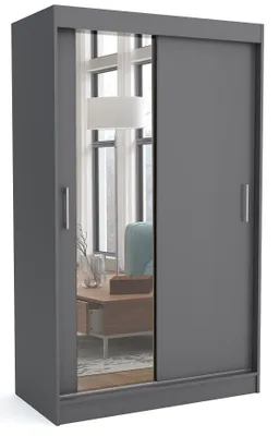 Produktbild von Schwebetürenschrank Johny in Anthrazit – Moderner Kleiderschrank für Schlafzimmer und Wohnzimmer, 100 cm breit
