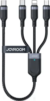 Image de Câble Joyroom 3-en-1 USB-C vers Lightning/USB-C/Micro USB 3,5 A, 0,3 m - Noir