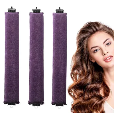 Produktbild von Lockenwickler ohne Hitze 3 Stück - Heatless Curls für Locken über Nacht - Flexible Lockenstäbe mit Haken - Für voluminöse Locken & Wellen - Lila