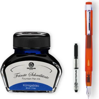 Image de Stylo plume Diplomat Magnum transparent orange avec cartouche d'encre et convertisseur, plume M en acier inoxydable