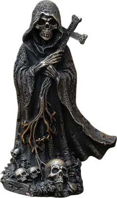 Produktbild von Sensenmann-Statue, Halloween, schwarze Horror-Robe, Skulptur, gotische Harzfigur Santa Muerte für Halloween, Innen-, Bücherregal- und Schreibtisch-Dekoration