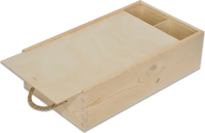 Obrázek produktu pro Creative Deco Dřevěná Krabice na Víno z Přírodního Borovicového Dřeva | Krabice na Víno na 2 Láhve s Posuvným Víkem a šňůrkou na Přenášení | 35 x 21 x 11 cm | Ideální pro Skladování, Dekoraci nebo jako Dárková Krabice