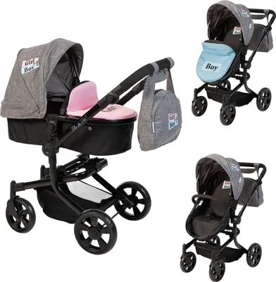 Produktbild von ELLA & PIET® Puppenwagen MOOVE4 mit wechselbarer Winddecke 2in1 (Schwarz-Grau)