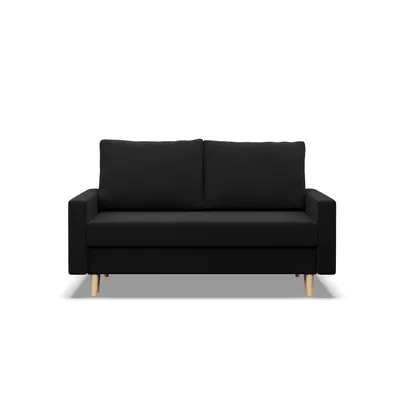 Produktbild von Schlafsofa BLANK 2-Sitzer Sofa mit Schlaffunktion, Bettkasten, hohen Füßen, Wendekissen, skandinavisch, Wohnzimmer, Schwarz