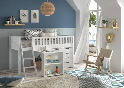 Produktbild von Spielbett >SCOTT< in Bett Kiefer, Beimöbel MDF weiß lackiert, Kiefer und MDF