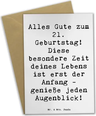 Produktbild von Mr. & Mrs. Panda Grußkarte Spruch 21. Geburtstag Freude - Weiß - Geschenk, glückwunschkarten, Aufregung, Grußkarten, weihnachtskarten, hochzeitskarten, Erwachsenwerden