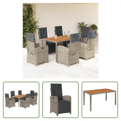 Produktbild von The Living Store 7-tlg. Garten-Essgruppe mit Kissen Grau Poly Rattan