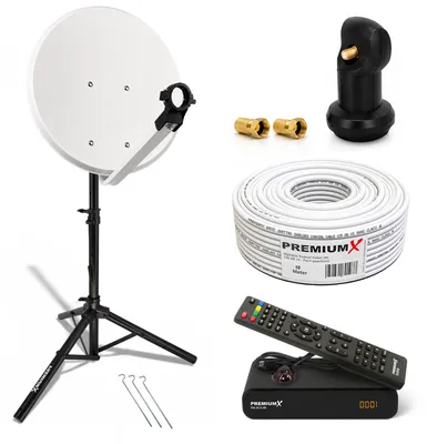 Produktbild von PremiumX Camping Sat Anlage 45cm Antenne Hellgrau LNB Kabel Stativ Receiver