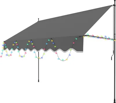 Produktbild von TolleTour Klemmmarkise mit LED 300x120cm Markise Höhenverstellbare Balkonmarkise mit Handkurbel Sonnenschutz ohne Bohren für Terrasse und Balkon Grau