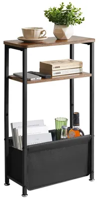 Produktbild von Schmaler Beistelltisch mit Stauraum 3-stufig 40x20x66 cm Rustikales Braun