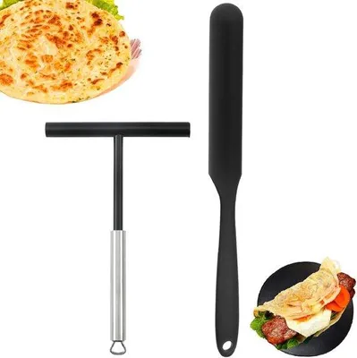 Produktbild von Famanu Pfannkuchenverteilerset mit Spatel - 2-teilig mit Silikonbürste und Aufhängehaken