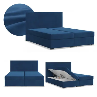 Produktbild von Boxspringbett 140x200 mit 2 Bettkästen, Kontinentales Bett mit Bonell Matratze, Doppelbett mit Kopfteil, Samtstoff Blau, Dunkelblau ZONZA 140 x 200
