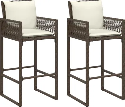 Produktbild von vidaXL Garten-Barhocker mit Kissen 2 Stk. Braun Poly Rattan
