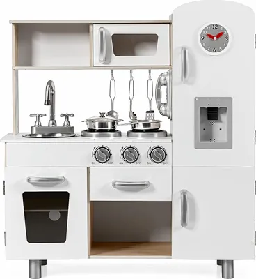 Produktbild von Kinderküche mit Licht und Sound, Kinder Spielzeugküche mit Spüle Herd Mikrowelle Kühlschrank Backofen, Kinderspielküche, Spielküche aus Holz mit Zubehör für Kinder ab 3 Jahren