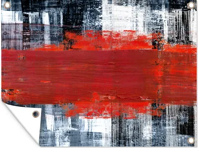 Produktbild von MuchoWow® 80x60 cm Outdoor-Poster Gartendeko Sichtschutz Garten Poster für den Garten  Gemälde - Abstrakt - Rot - Öl