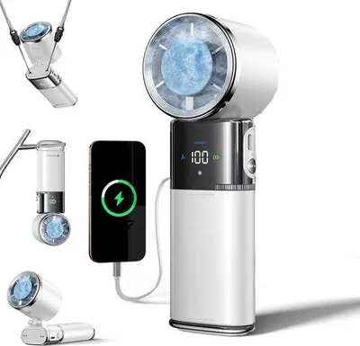 Produktbild von Handventilator mit 9000 mAh Akku – 100 Geschwindigkeitsstufen – LED-Anzeige – um 135° schwenkbar – Schwarz