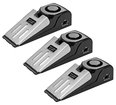 Produktbild von Türstopper mit Alarmkeil, ausgestattet mit rutschfestem Gummi und einem 120 dB Alarm (3 Stück)