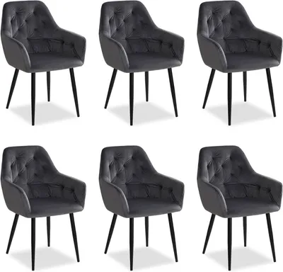 Image de Homestyle4u Chaise rembourrée Set de 6 chaises de salle à manger en velours Chaises avec accoudoirs