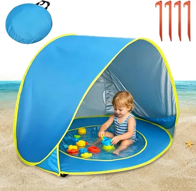 Produktbild von Strandzelt für Babys, UV-Schutz 50+, mit kleinem Pool, hellblau, für Strand und Garten