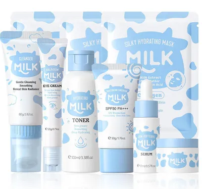 Image de Coffret de soins pour le visage, pour femmes et filles, comprenant 9 produits : crème, sérum, crème pour les yeux, et masque