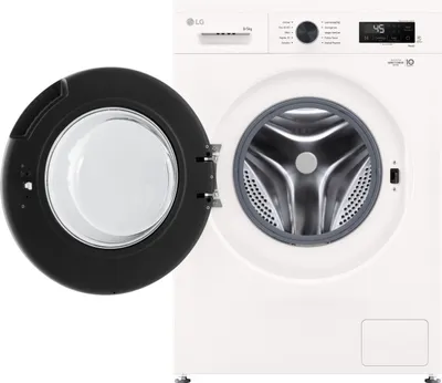 Produktbild von LG W4NX1095NWB, Frontlader, Freistehend, Weiß, Links, Schwarz, Drehregler, Berührung