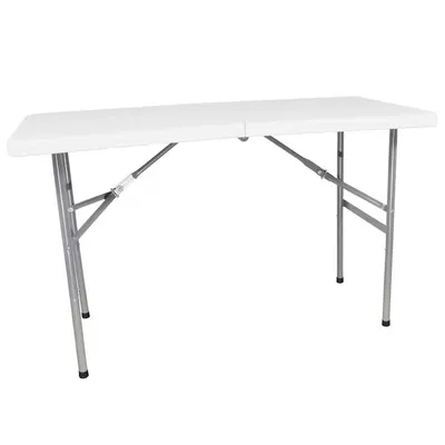 Produktbild von Klappbarer rechteckiger Tisch für Bankett/Veranstaltungen/Catering, klappbare Metallbeine, Länge 123 cm, Breite 61 cm, Höhe 74 cm, Weiß, Atelier