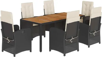 Produktbild von 7-tlg. Garten-Essgruppe mit Kissen Schwarz Poly Rattan
