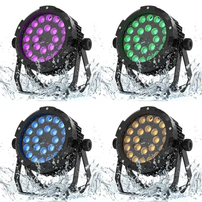 Produktbild von LED-Par-Scheinwerfer - Bühnenbeleuchtung - 4er-Set - IP67-wasserdicht - 24 x 18 W RGBW+UV-LEDs - DMX - Für den Außenbereich - EU-Stecker