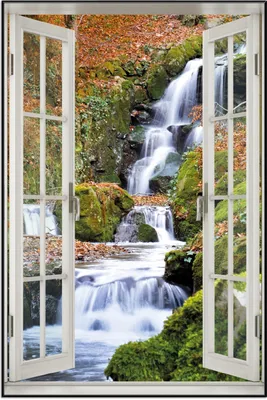 Produktbild von Wallario Wandbild mit Fenster-Illusion: Bach im Wald, Größe: 61 x 91,5 cm, Poster mit schwarzem Aluminiumrahmen