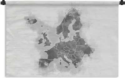 Produktbild von MuchoWow® Wandteppich Wandbehang Karte - Europa - Schwarz - Weiß 90x60 cm Tapisserie Dekoration Wandtuch - Wandskulpturen - Bildteppich